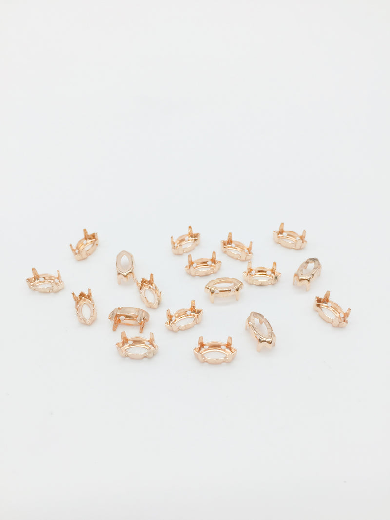 24 x 5x10mm Rose Gold Plated Sew-on Brass Setting for Marquise Cut Stones (3980)