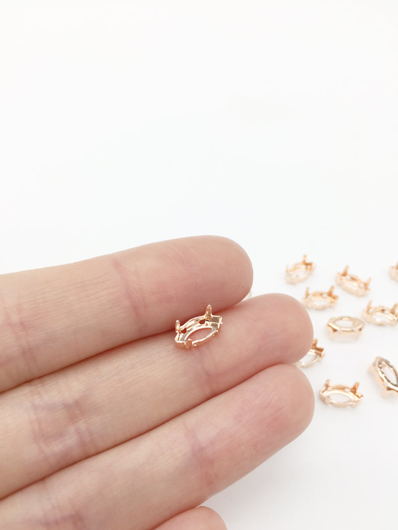 24 x 5x10mm Rose Gold Plated Sew-on Brass Setting for Marquise Cut Stones (3980)