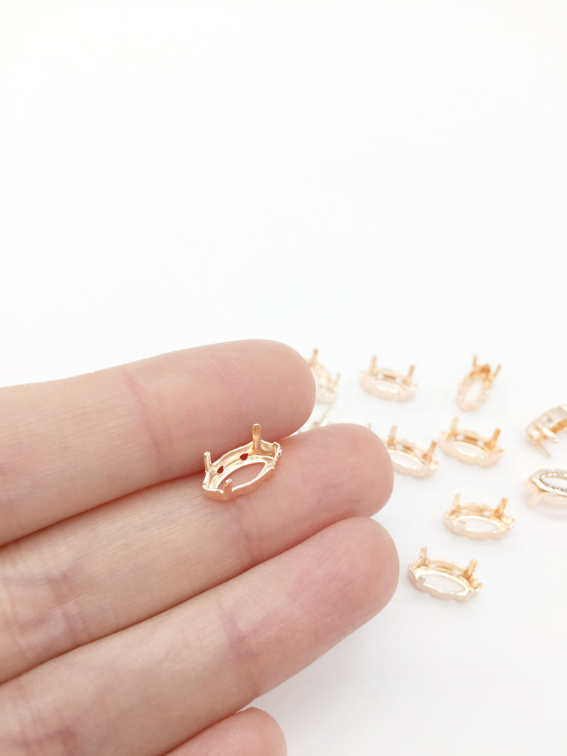 12 x 6x12mm Rose Gold Plated Sew-on Brass Setting for Marquise Cut Stones (3981)