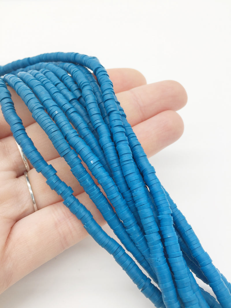 1 strand x 4mm Ocean Blue Clay Disc Beads, Vinyl Heishi Beads (3166)