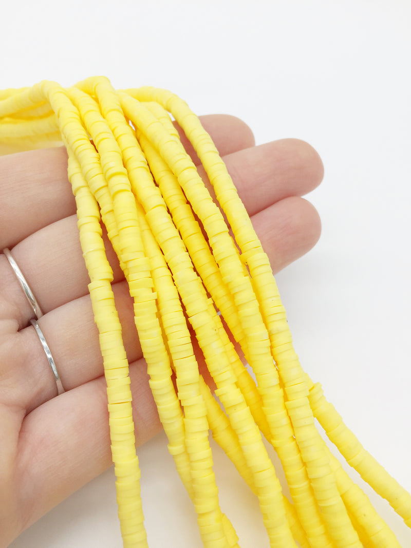 1 strand x 4mm Yellow Clay Disc Beads, Vinyl Heishi Beads (3166)