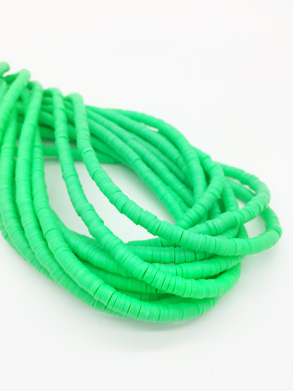 1 strand x 4mm Bright Green Clay Disc Beads, Vinyl Heishi Beads (3167)