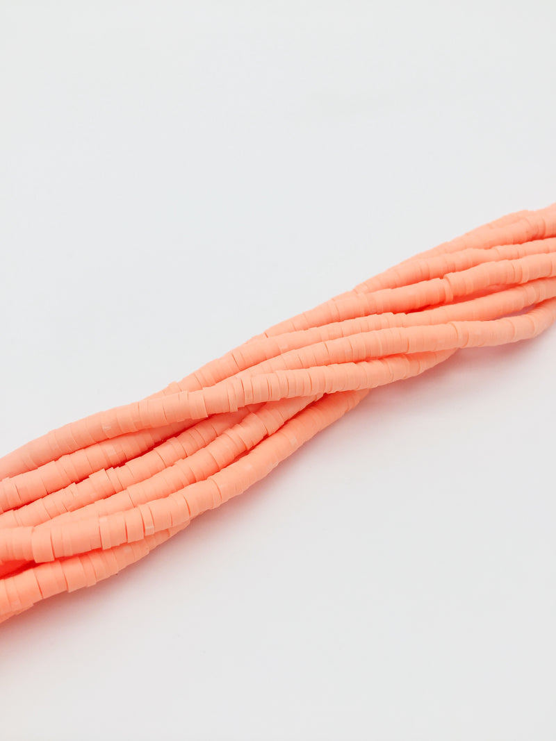 1 strand x 4mm Coral Orange Clay Disc Beads, Vinyl Heishi Beads (3167)