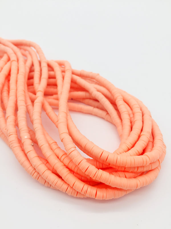 1 strand x 4mm Coral Orange Clay Disc Beads, Vinyl Heishi Beads (3167)