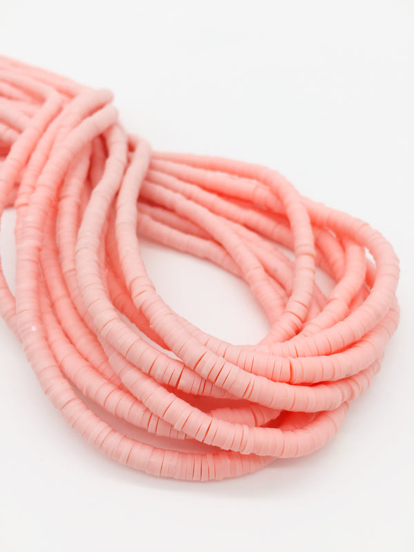 1 strand x 4mm Light Pink Polymer Clay Disc Beads, Vinyl Heishi Beads (3168)