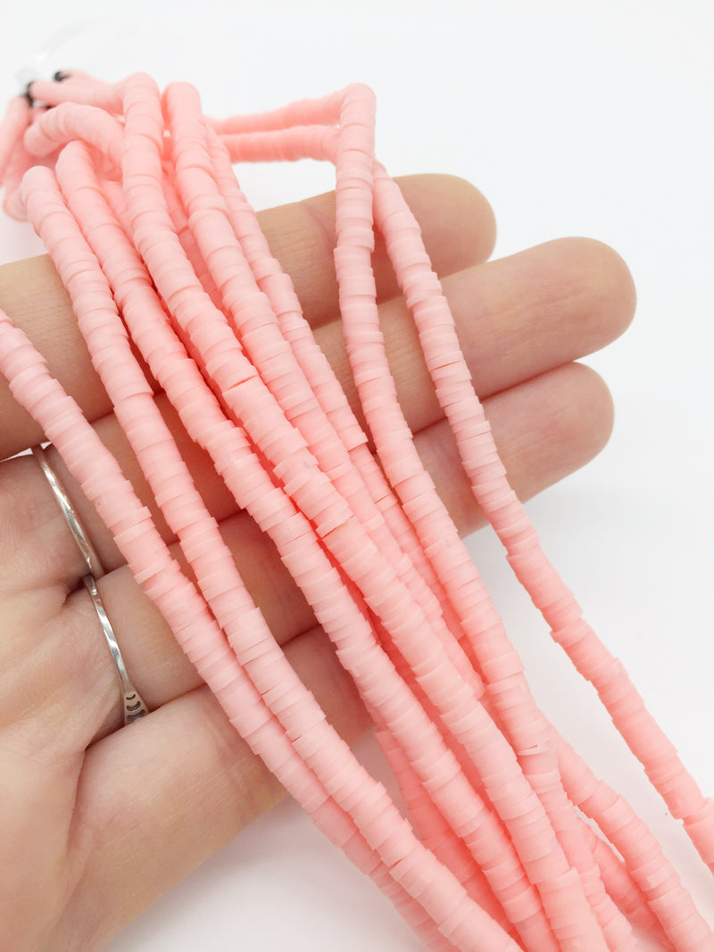 1 strand x 4mm Light Pink Polymer Clay Disc Beads, Vinyl Heishi Beads (3168)