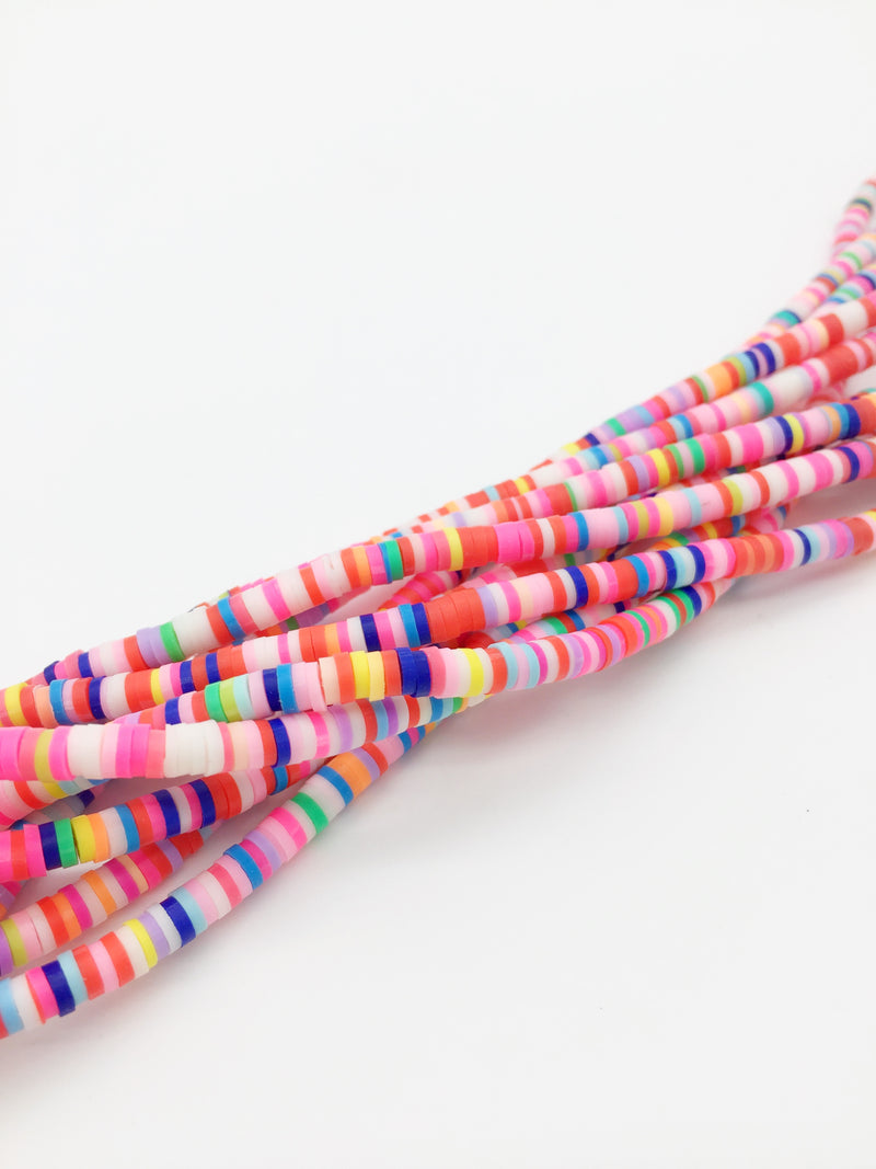 1 strand x 4mm Bright Multicoloured Polymer Clay Disc Beads, Vinyl Heishi Beads (3168)