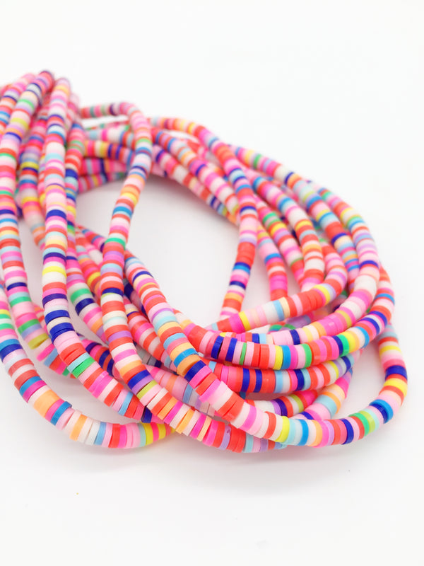 1 strand x 4mm Bright Multicoloured Polymer Clay Disc Beads, Vinyl Heishi Beads (3168)