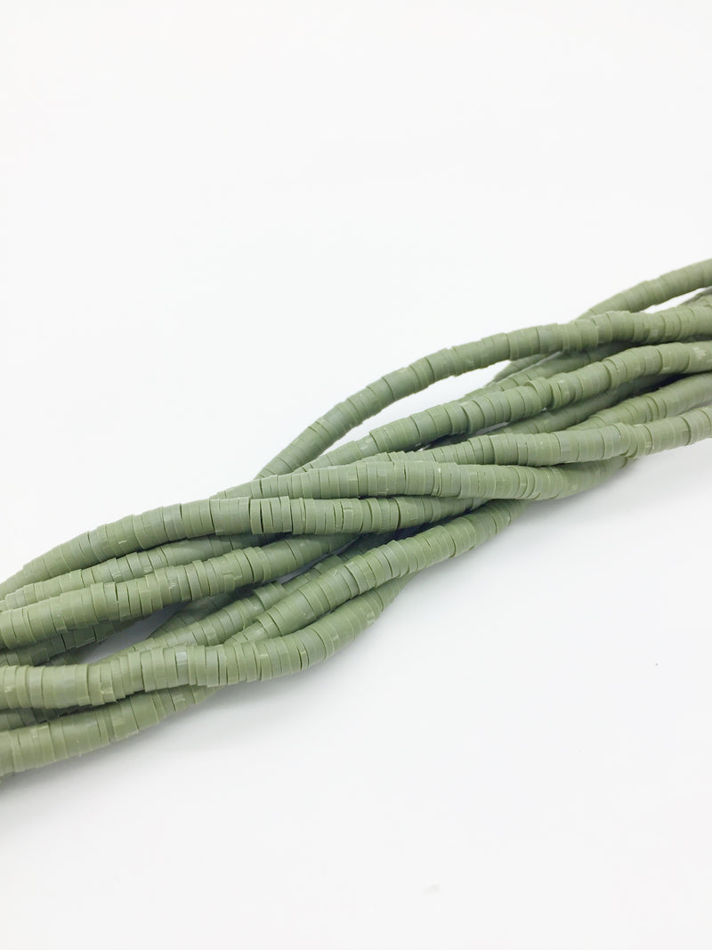 1 strand x 4mm Olive Green Polymer Clay Disc Beads, Vinyl Heishi Beads (3169)