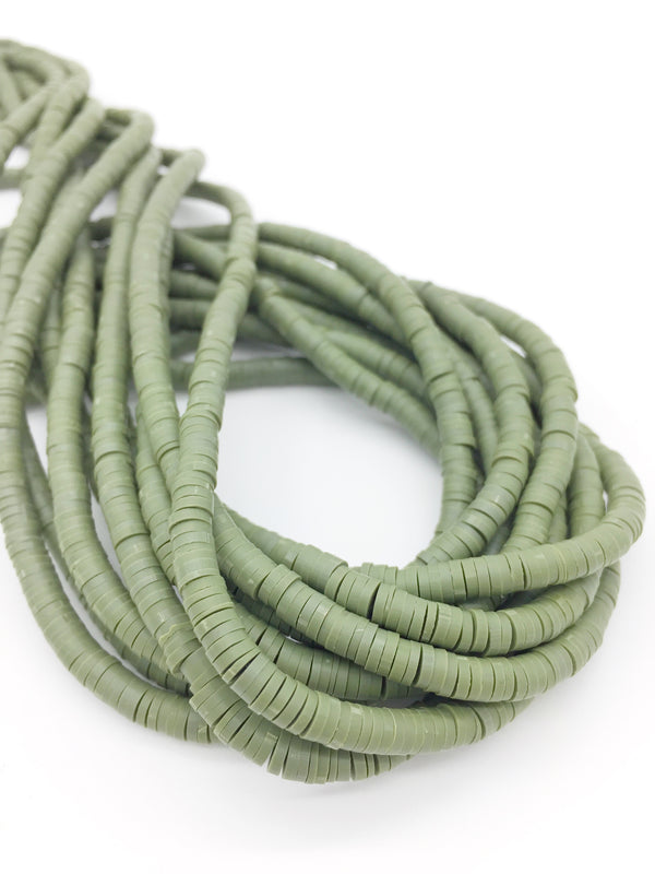 1 strand x 4mm Olive Green Polymer Clay Disc Beads, Vinyl Heishi Beads (3169)