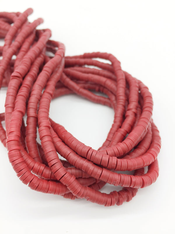 1 strand x 4mm Maroon Red Polymer Clay Disc Beads, Vinyl Heishi Beads (3170)
