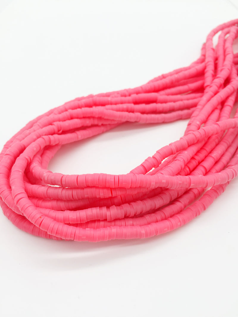 1 strand x 4mm Bright Neon Pink Polymer Clay Disc Beads, Vinyl Heishi Beads (3172)