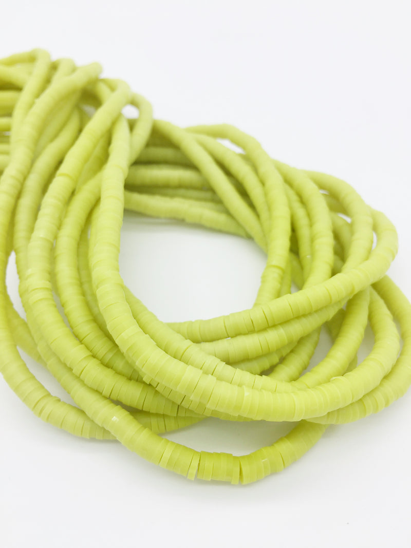 1 strand x 4mm Chartreuse Green Polymer Clay Disc Beads, Vinyl Heishi Beads (3172)