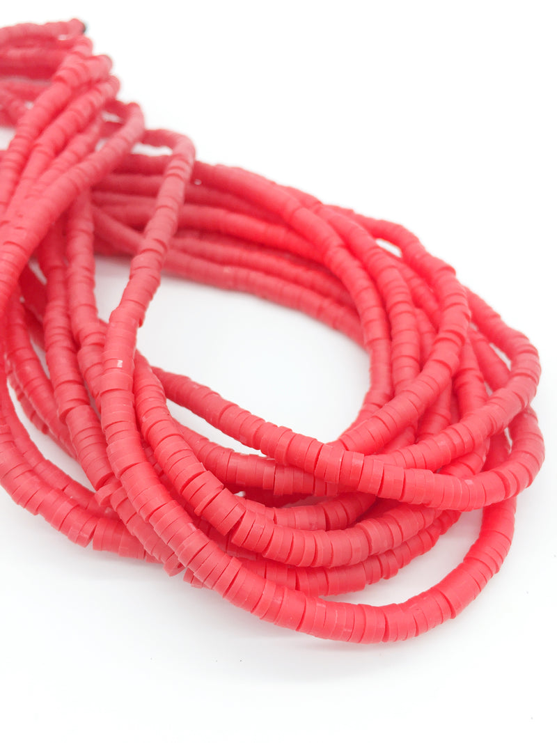 1 strand x 4mm Vermilion Red Polymer Clay Disc Beads, Vinyl Heishi Beads (3173)