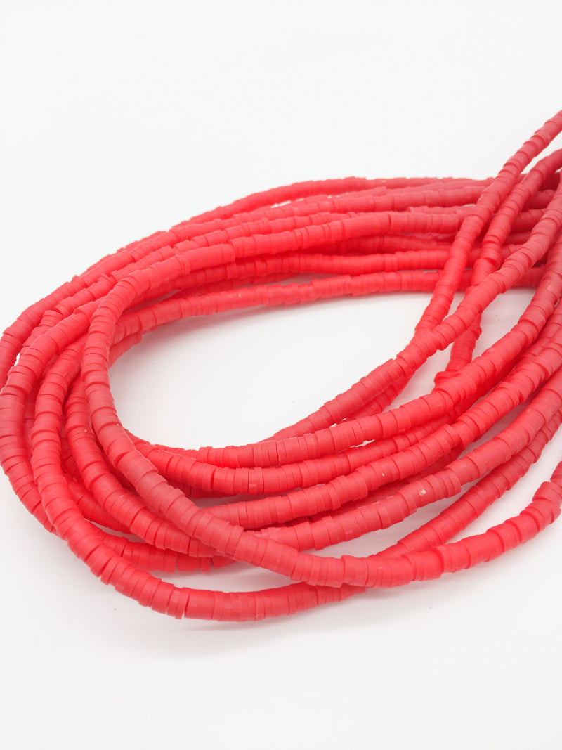 1 strand x 4mm Vermilion Red Polymer Clay Disc Beads, Vinyl Heishi Beads (3173)