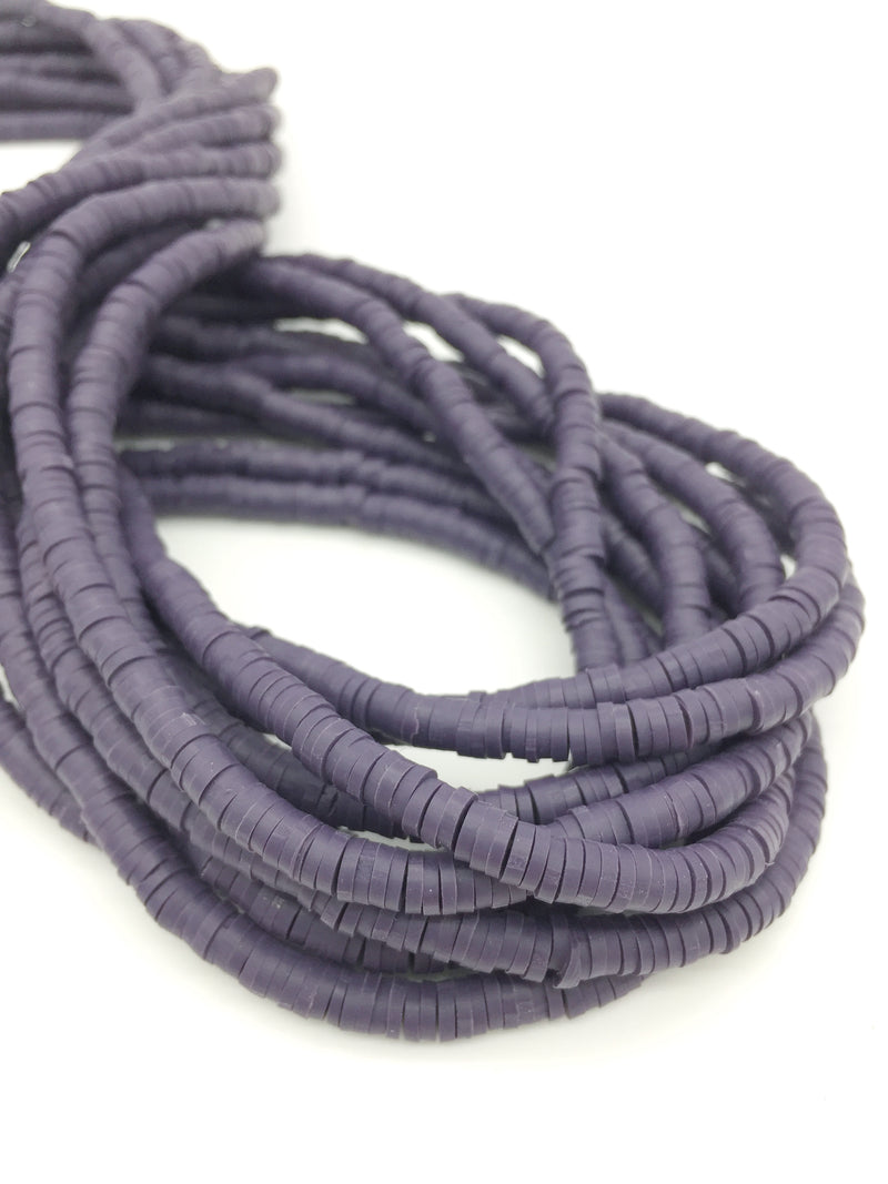 1 strand x 4mm Aubergine Polymer Clay Disc Beads, Vinyl Heishi Beads (3173)