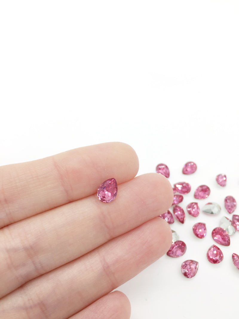 36 x 6x8mm Rose Pink Teardrop Rhinestones, Foiled Back (4083)