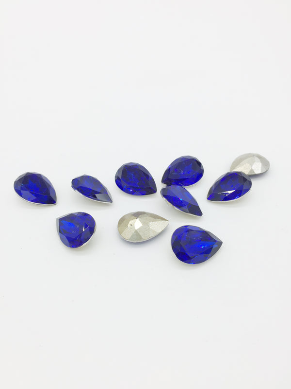 12 x 13x18mm Cobalt Blue Teardrop Rhinestones, Foiled Back (4084)