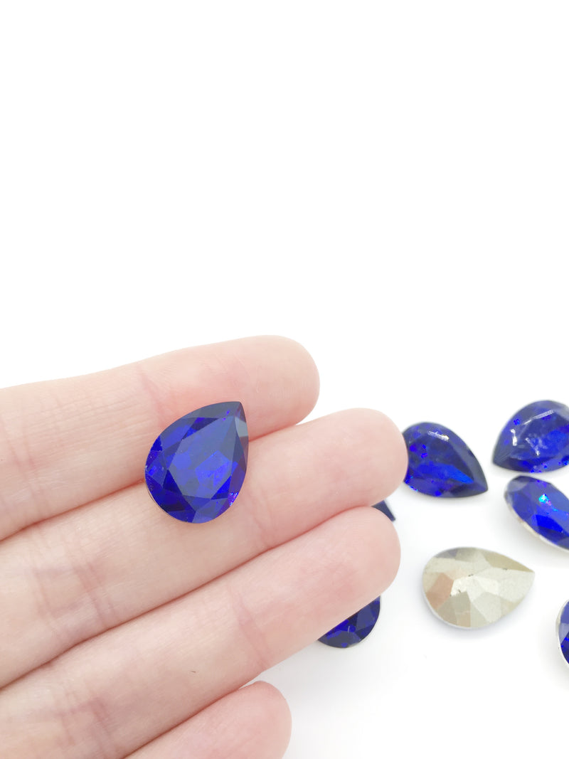 12 x 13x18mm Cobalt Blue Teardrop Rhinestones, Foiled Back (4084)