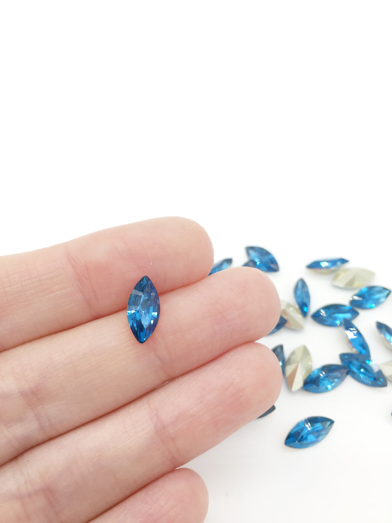 24 x 6x12mm Blue Zircon Crystal Navette Rhinestones, Foiled Back (4086)