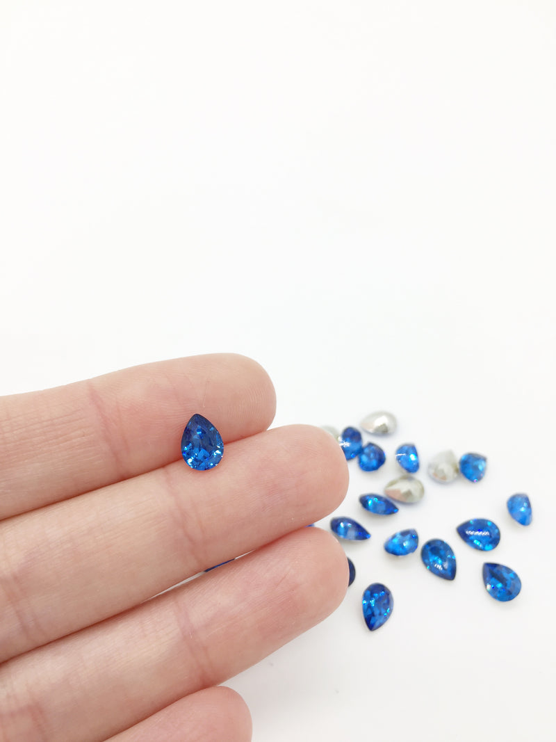 36 x 6x8mm Light Sapphire Teardrop Rhinestones, Foiled Back (4087)