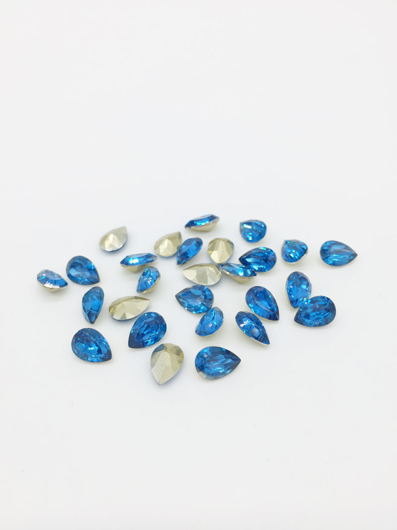 24 x 7x10mm Blue Zircon Teardrop Rhinestones, Foiled Back (4088)