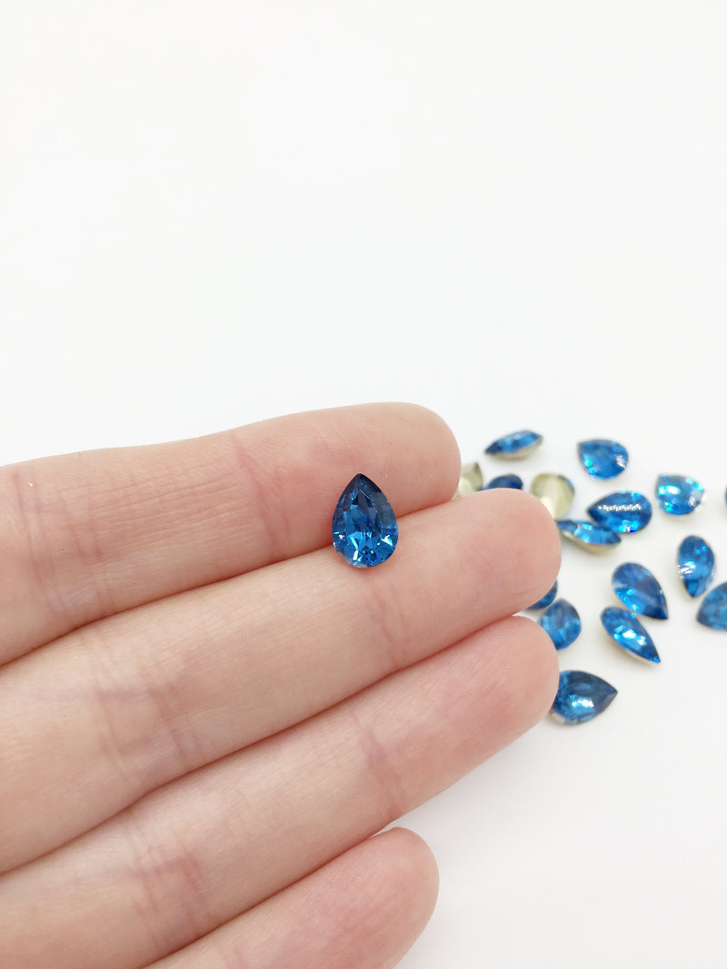 24 x 7x10mm Blue Zircon Teardrop Rhinestones, Foiled Back (4088)