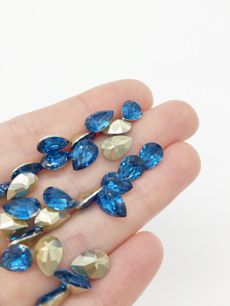 24 x 7x10mm Blue Zircon Teardrop Rhinestones, Foiled Back (4088)