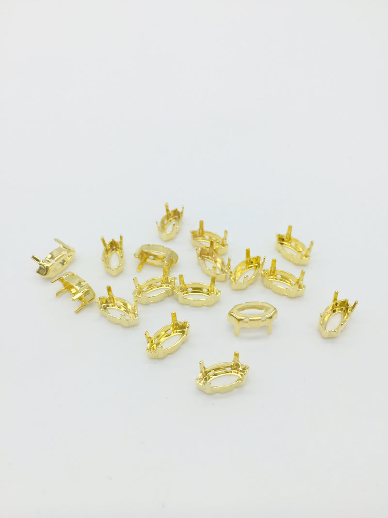 12 x 6x12mm Gold Tone Sew-on Brass Setting for Marquise Cut Stones (3982)