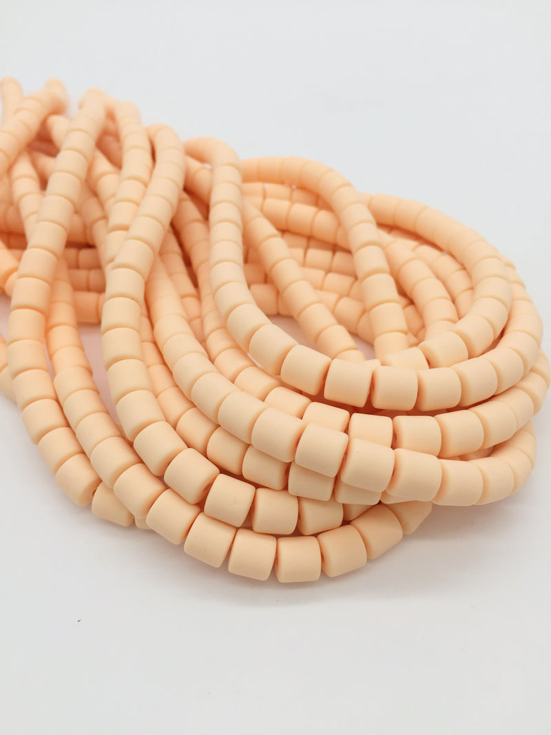 1 strand x 6.5x6mm Peach Blush Polymer Clay Chunky Column Beads, Vinyl Beads (J3P)