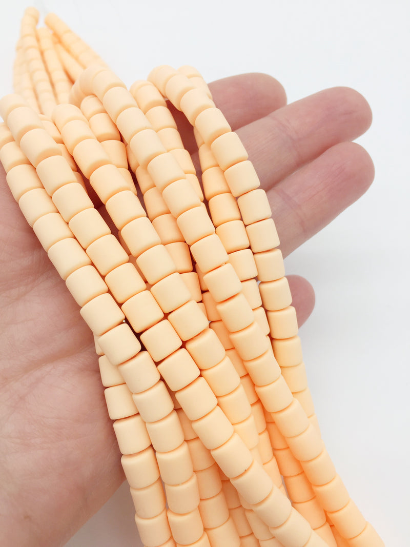 1 strand x 6.5x6mm Peach Blush Polymer Clay Chunky Column Beads, Vinyl Beads (J3P)