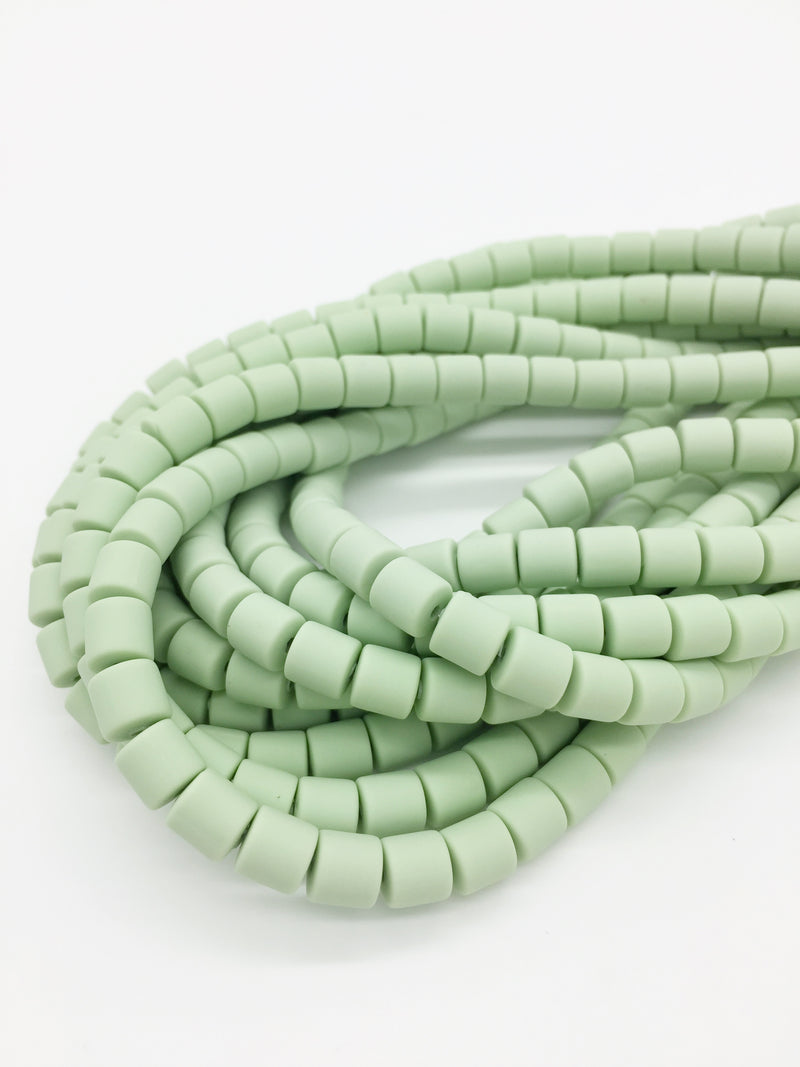 1 strand x 6.5x6mm Pastel Green Polymer Clay Chunky Column Beads, Vinyl Beads (J3Q)