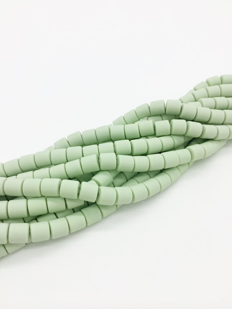 1 strand x 6.5x6mm Pastel Green Polymer Clay Chunky Column Beads, Vinyl Beads (J3Q)