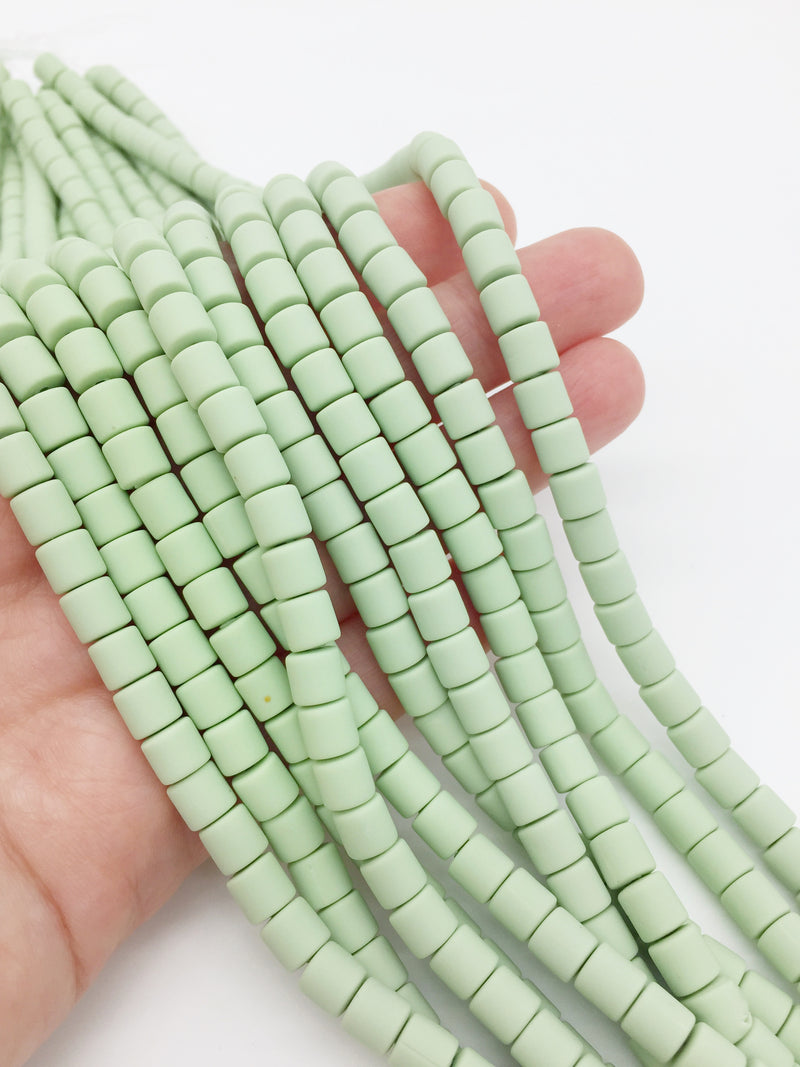 1 strand x 6.5x6mm Pastel Green Polymer Clay Chunky Column Beads, Vinyl Beads (J3Q)