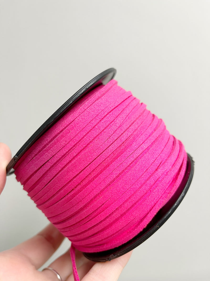 Fuchsia Faux Suede Cord, 3mm Soft Flat Cord (R1)