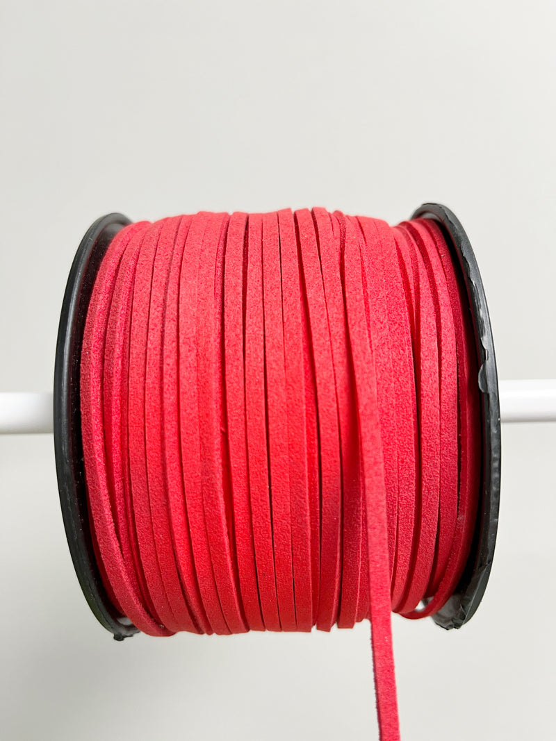 Red Faux Suede Cord, 3mm Soft Flat Cord (R1)