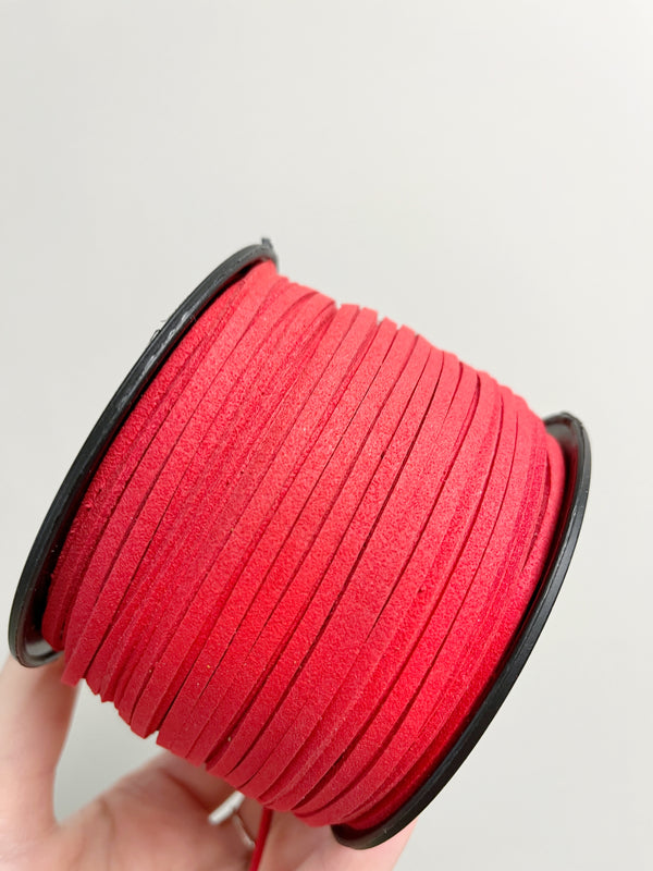 Red Faux Suede Cord, 3mm Soft Flat Cord (R1)