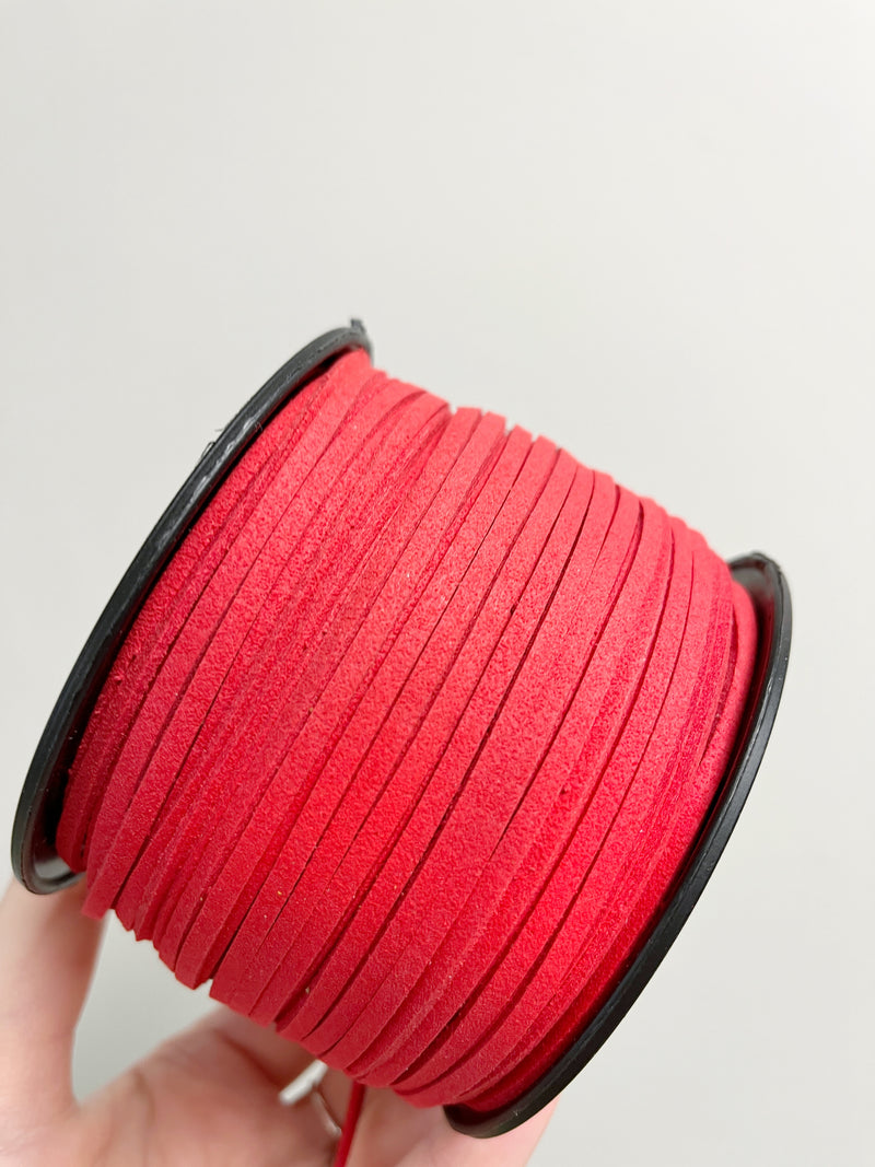 Red Faux Suede Cord, 3mm Soft Flat Cord (R1)