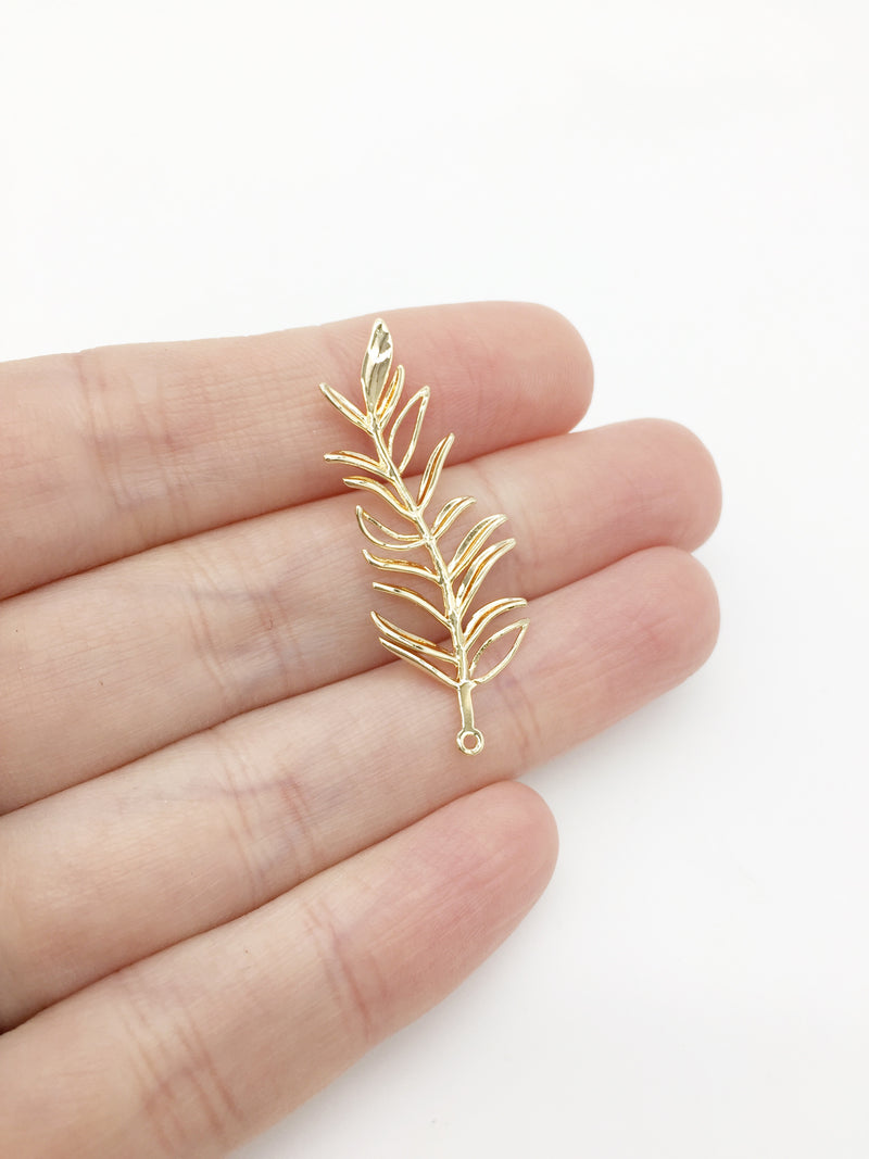 1 x 18K Gold Plated Fine Leaf Branch Pendant, 38x15mm