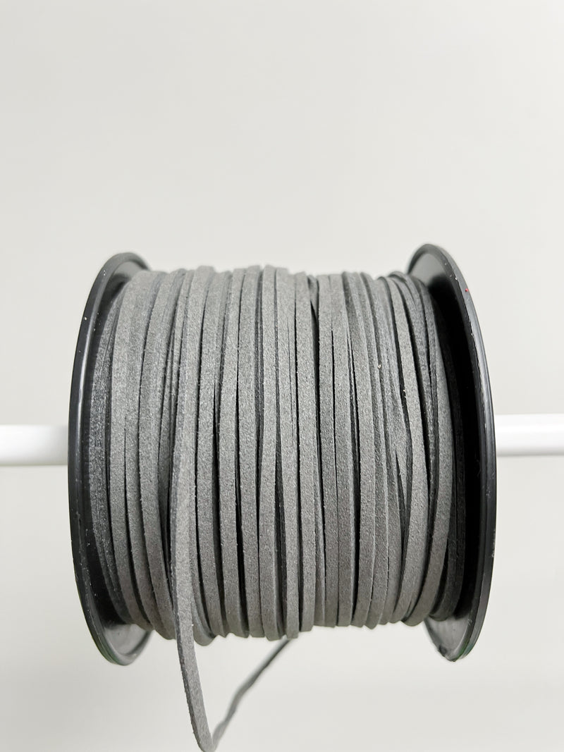 Dark Grey Faux Suede Cord, 3mm Soft Flat Cord (R2)