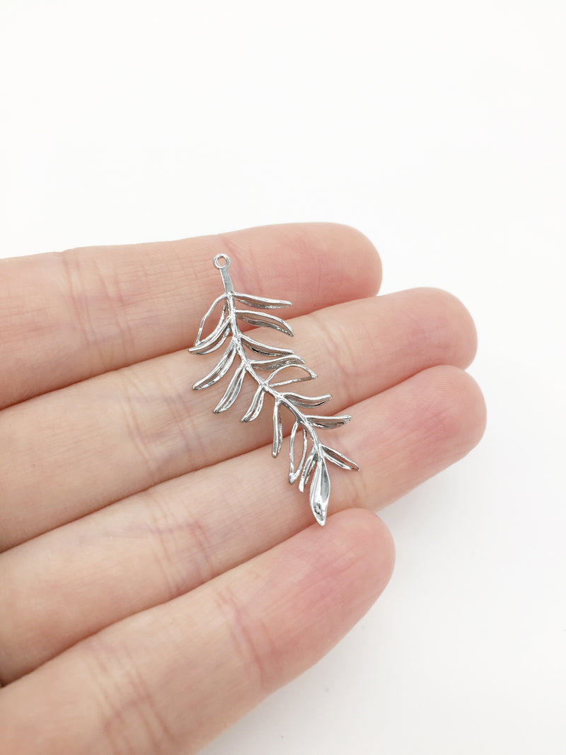 1 x Platinum Plated Fine Leaf Branch Pendant, 38x15mm