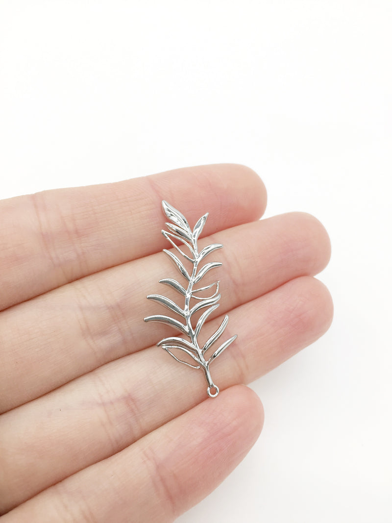 1 x Platinum Plated Fine Leaf Branch Pendant, 38x15mm