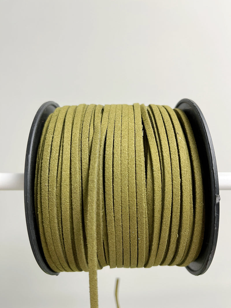 Khaki Green Faux Suede Cord, 3mm Soft Flat Cord (R2)