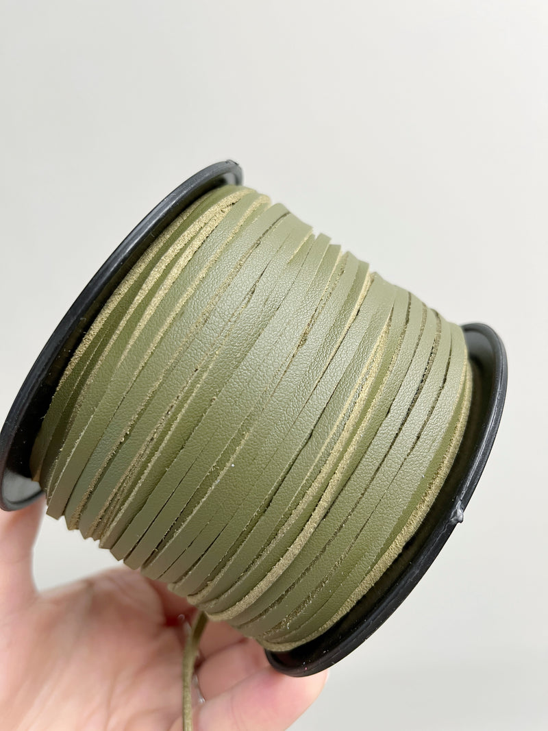 Army Green Faux Suede Cord, 3mm Soft Flat Cord (R2)