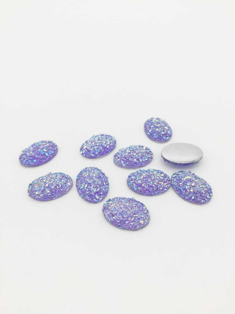 10 x Iridescent Purple Oval Druzy Cabochons, 18x12mm