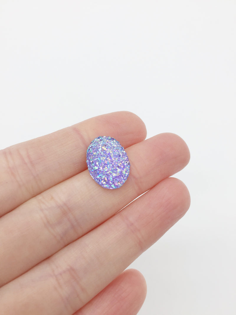 10 x Iridescent Purple Oval Druzy Cabochons, 18x12mm