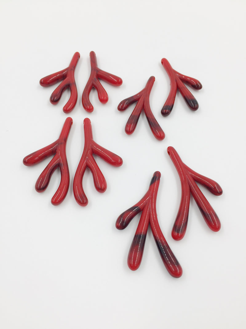 4 pairs x Red Acrylic Coral Branches (H1D)