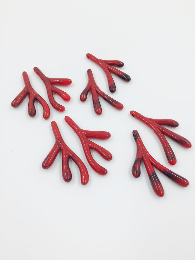 4 pairs x Red Acrylic Coral Branches (H1D)