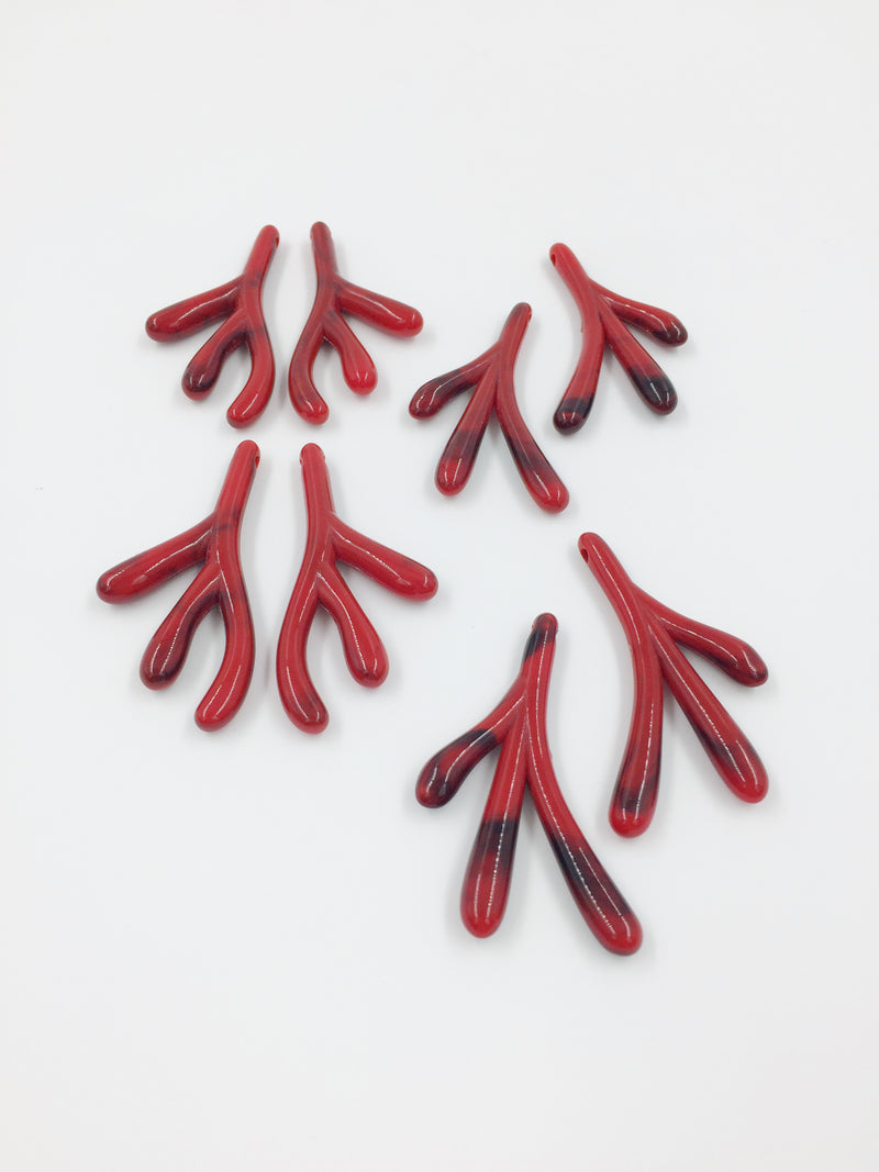 4 pairs x Red Acrylic Coral Branches (H1D)