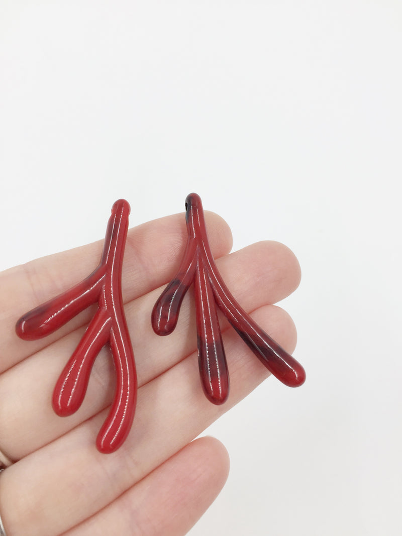 4 pairs x Red Acrylic Coral Branches (H1D)